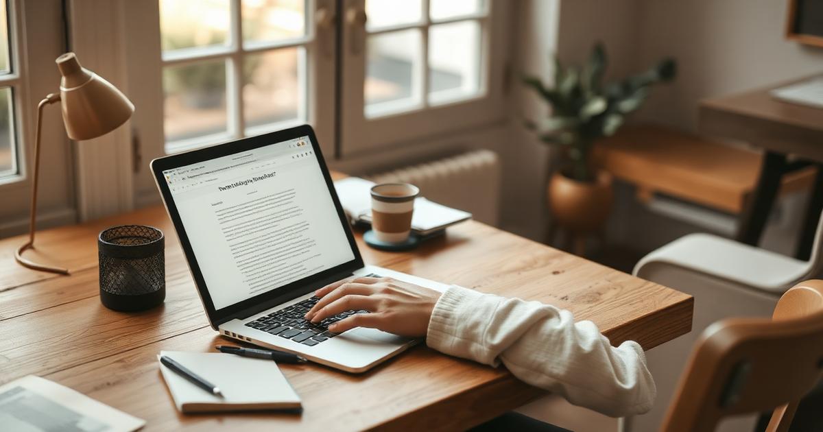 Creator drafting an email newsletter on a laptop at a home desk